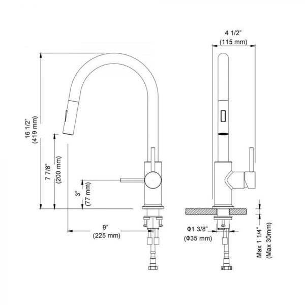 Blossom F01 206 16 1/2 Inch Single Handle Pull Down Kitchen Faucet