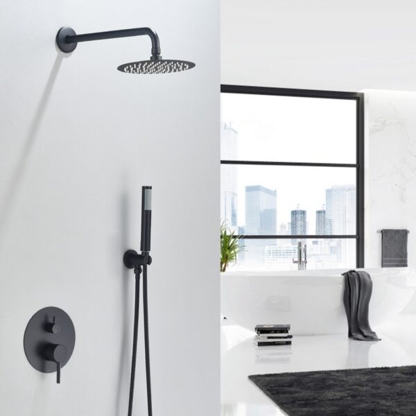 Altair F0117-BSH-MB Herne Complete Shower System with Rough-In Valve with 8 Inch Round Rain Shower Head - Matte Black