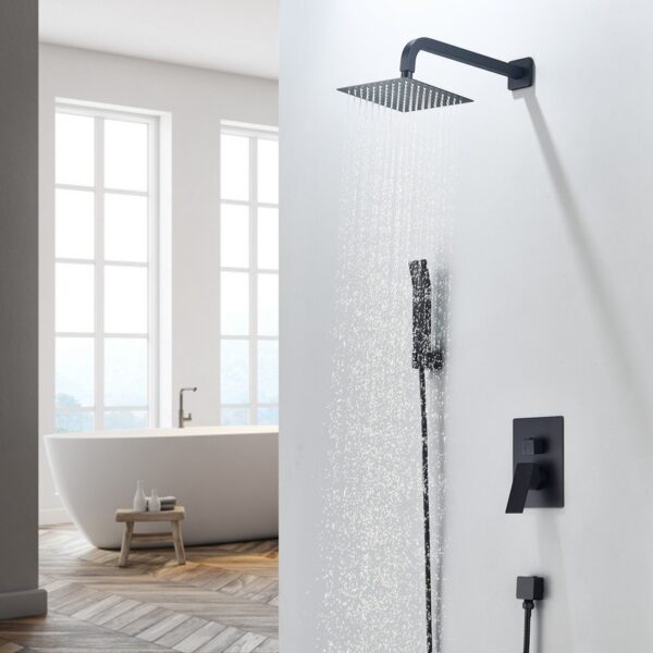 Altair F0217-BSH-MB Raeren Complete Shower System with Rough-In Valve with 8 Inch Square Rain Shower Head - Matte Black