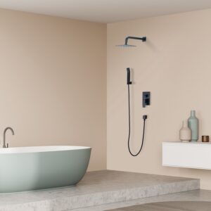 Altair F0217-BSH-MB Raeren Complete Shower System with Rough-In Valve with 8 Inch Square Rain Shower Head - Matte Black