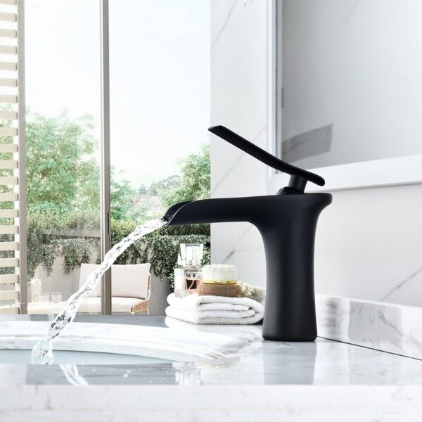 Altair F0511-BAF-MB Mayen 6 1/4 Inch Single Hole Waterfall Bathroom Faucet - Matte Black