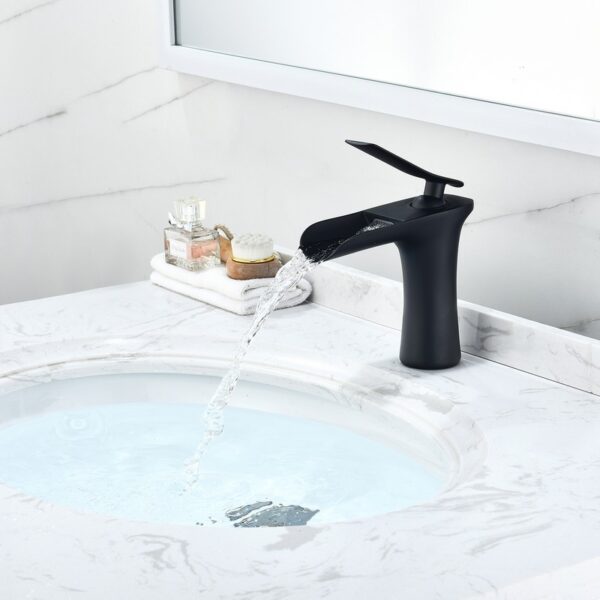 Altair F0511-BAF-MB Mayen 6 1/4 Inch Single Hole Waterfall Bathroom Faucet - Matte Black