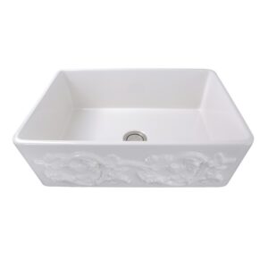 Nantucket Sinks FCFS3020S-Grapes Vineyard 30 Inch Farmhouse Fireclay Sink with Grapes Apron