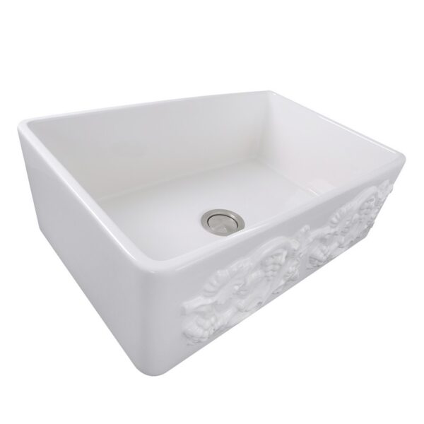 Nantucket Sinks FCFS3020S-Grapes Vineyard 30 Inch Farmhouse Fireclay Sink with Grapes Apron