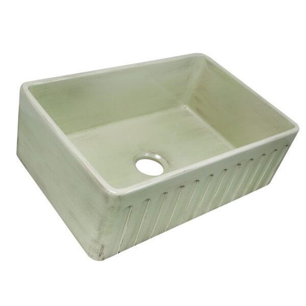 Nantucket Sinks FCFS3020S-ShabbyGreen Vineyard 30 Inch Farmhouse Fireclay Sink in Shabby Green Finish