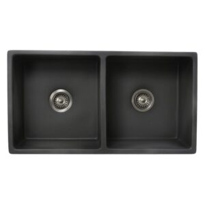 Nantucket FCFS3318D-Concrete Nantucket Sinks Vineyard 33 Inch Double Bowl Farmhouse Fireclay Sink with Concrete Finish