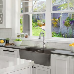 Nantucket FCFS3318D-Concrete Nantucket Sinks Vineyard 33 Inch Double Bowl Farmhouse Fireclay Sink with Concrete Finish