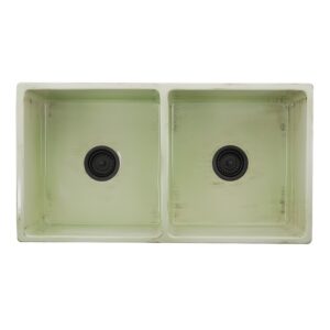 Nantucket Sinks FCFS3318D-ShabbyGreen Vineyard Double Bowl Farmhouse Fireclay Sink in Shabby Green Finish