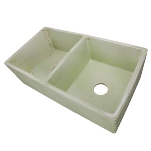 Nantucket Sinks FCFS3318D-ShabbyGreen Vineyard Double Bowl Farmhouse Fireclay Sink in Shabby Green Finish