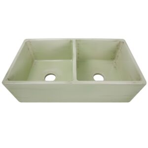 Nantucket Sinks FCFS3318D-ShabbyGreen Vineyard Double Bowl Farmhouse Fireclay Sink in Shabby Green Finish