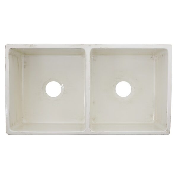 Nantucket Sinks FCFS3318D-ShabbyStraw Vineyard Double Bowl Farmhouse Fireclay Sink in Shabby Straw Finish