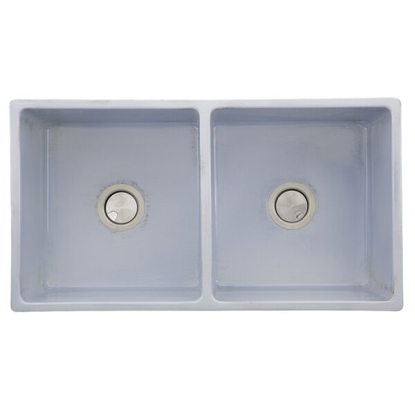 Nantucket Sinks FCFS3318D-ShabbySugar Vineyard Double Bowl Farmhouse Fireclay Sink in Shabby Sugar Finish