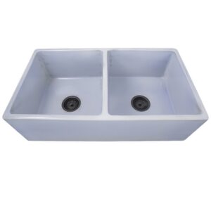 Nantucket Sinks FCFS3318D-ShabbySugar Vineyard Double Bowl Farmhouse Fireclay Sink in Shabby Sugar Finish