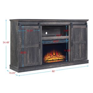 Manhattan Comfort Myrtle 60" Fireplace with 2 Sliding Doors and Media Wire Management in Heavy Brown