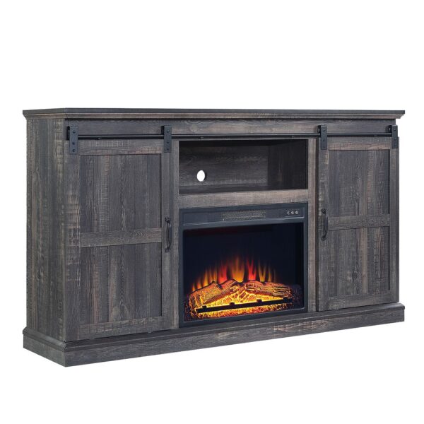 Manhattan Comfort Myrtle 60" Fireplace with 2 Sliding Doors and Media Wire Management in Heavy Brown