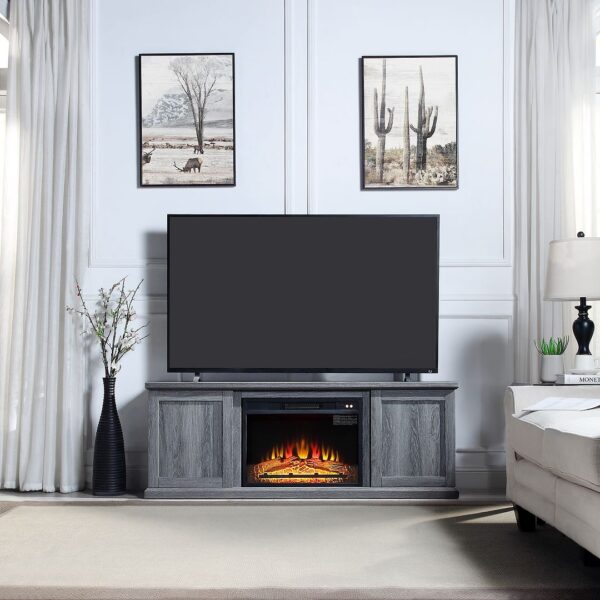 Manhattan Comfort Franklin 60" Fireplace with 2 Doors in Grey