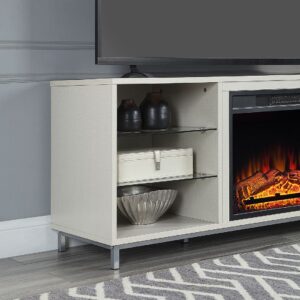 Manhattan Comfort Brighton 60" Fireplace with Glass Shelves and Media Wire Management in Beige