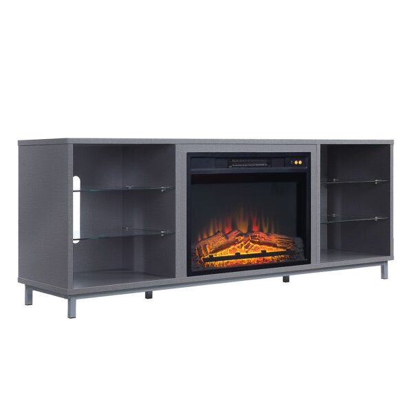 Manhattan Comfort Brighton 60" Fireplace with Glass Shelves and Media Wire Management in Grey