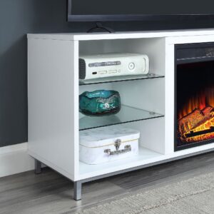 Manhattan Comfort Brighton 60" Fireplace with Glass Shelves and Media Wire Management in White