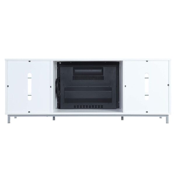 Manhattan Comfort Brighton 60" Fireplace with Glass Shelves and Media Wire Management in White