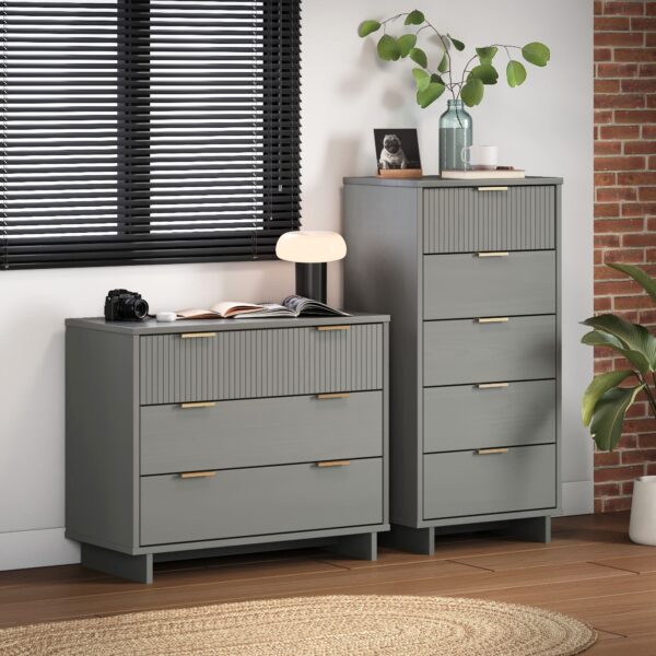 Manhattan Comfort 2-Piece Granville Modern Solid Wood Tall Narrow and Standard Dresser Set in Light Grey