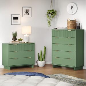 Manhattan Comfort 2-Piece Granville Modern Solid Wood Tall Chest and Standard Dresser Set in Sage Green