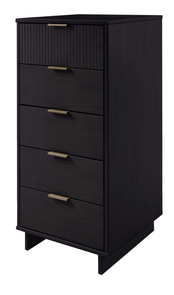 Manhattan Comfort 3-Piece Granville Modern Solid Wood Standard Dresser, Tall Narrow Chest and Nightstand Set in Black