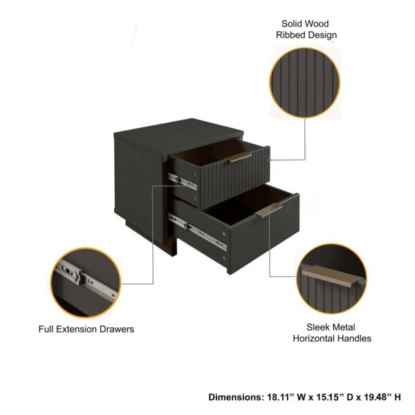 Manhattan Comfort 3-Piece Granville Modern Solid Wood Standard Dresser, Tall Narrow Chest and Nightstand Set in Dark Grey