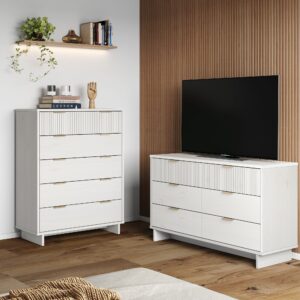 Manhattan Comfort 2-Piece Granville Modern Solid Wood Tall Chest and Double Dresser Set in White