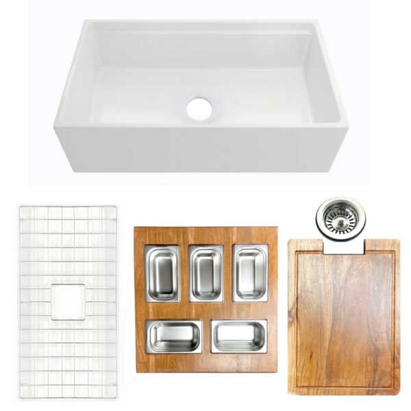 Nantucket Sinks HZ-TPS33W-ST1 Cape 33 Inch Single Bowl Fireclay Undermount and Apron Kitchen Sink - White