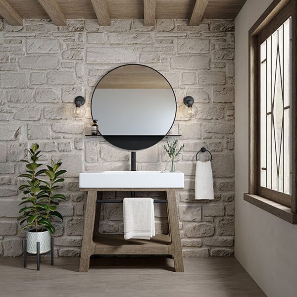 James Martin JM 165-V36-WTB Auburn 35 7/8 Inch Weathered Timber Console Vanity with Black Matte Mineral Composite Top