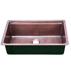 Nantucket Sinks KCH-PS-3220 Brightwork Collection 32 Inch Hand Hammerd Copper Prepstation Kitchen Sink with Acacia Wood Cutting Board