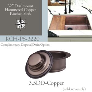 Nantucket Sinks KCH-PS-3220 Brightwork Collection 32 Inch Hand Hammerd Copper Prepstation Kitchen Sink with Acacia Wood Cutting Board