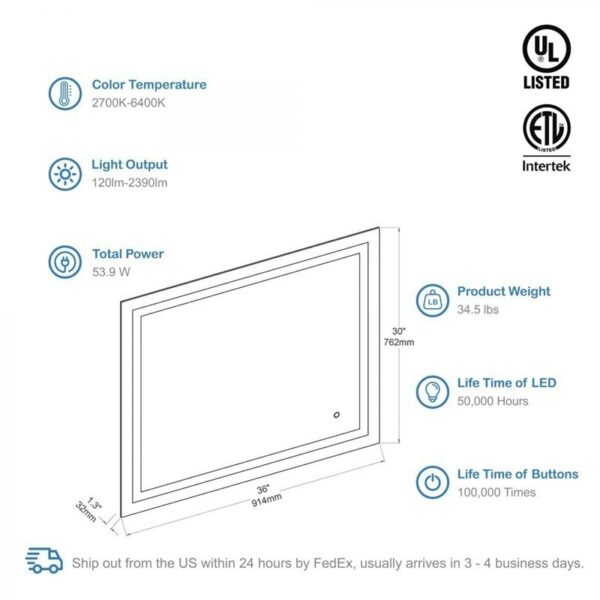 Blossom LED M8 3630 Lyra 36 Inch LED Mirror