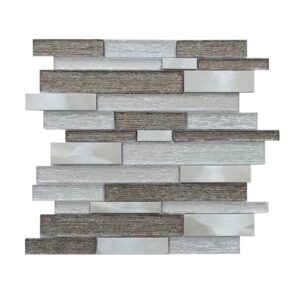 Altair MIGA09 Glena 11 3/4 Inch x 11 3/4 Inch Rectangular Laminated Glass Mosaic Mix Aluminum Wall Tile