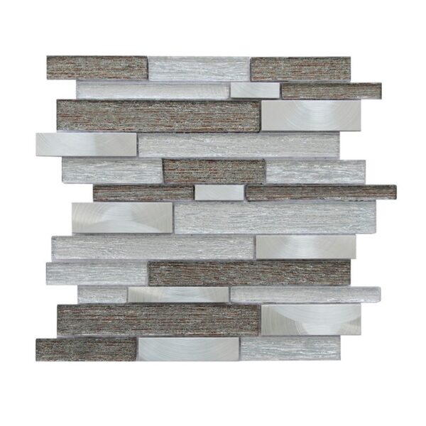 Altair MIGA09 Glena 11 3/4 Inch x 11 3/4 Inch Rectangular Laminated Glass Mosaic Mix Aluminum Wall Tile