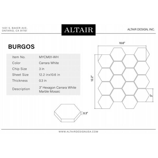 Altair MYCM01-WH Burgos 12 1/4 Inch x 10 5/8 Marble Mosaic Floor and Wall Tile - 11 Pieces