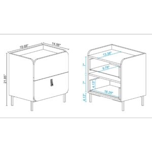 Manhattan Comfort Mid-Century Modern Bogardus Nightstand with 2 Drawers in White