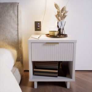 Manhattan Comfort Granville Modern Nightstand 1.0 with 1 Full Extension Drawers in White