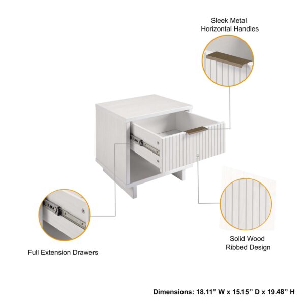 Manhattan Comfort Granville Modern Nightstand 1.0 with 1 Full Extension Drawers in White