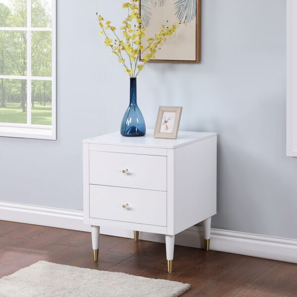 Manhattan Comfort Stanton Modern Nightstand with 2 Full Extension Drawers and Solid Wood Legs in White