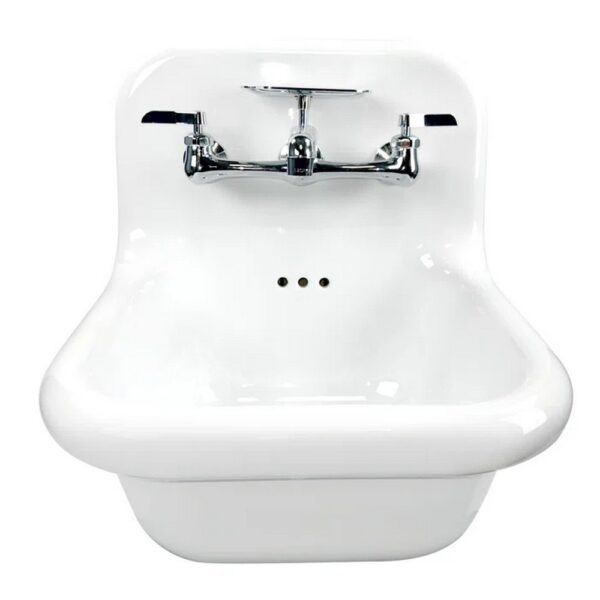 Nantucket Sinks NS-VC16-WW-CT Victorian 16 1/2 Inch Fireclay Wall Mount Bathroom Sink in White with Faucet and Drain