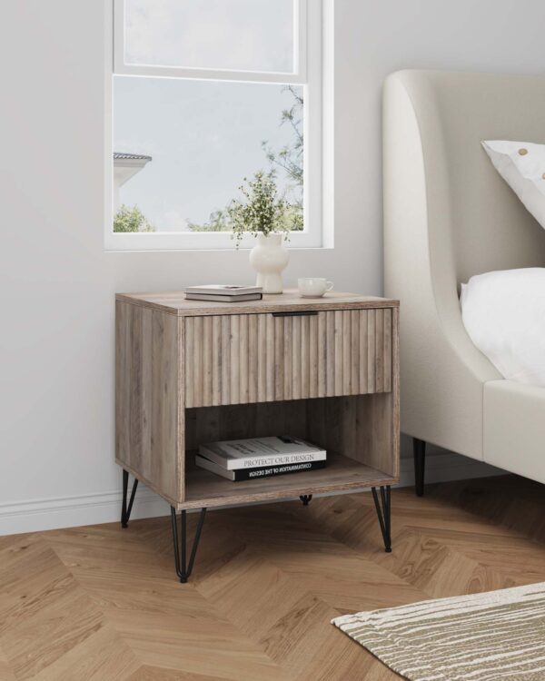 Manhattan Comfort DUMBO 1.0 Modern Nightstand with 1 Drawer and Metal Feet in Rustic Grey