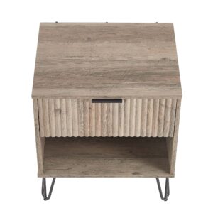 Manhattan Comfort DUMBO 1.0 Modern Nightstand with 1 Drawer and Metal Feet in Rustic Grey