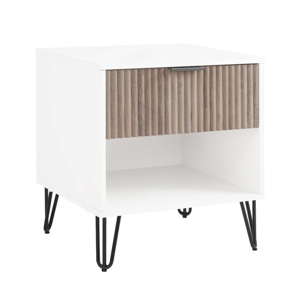 Manhattan Comfort DUMBO 1.0 Modern Nightstand with 1 Drawer and Metal Feet in White and Rustic Grey