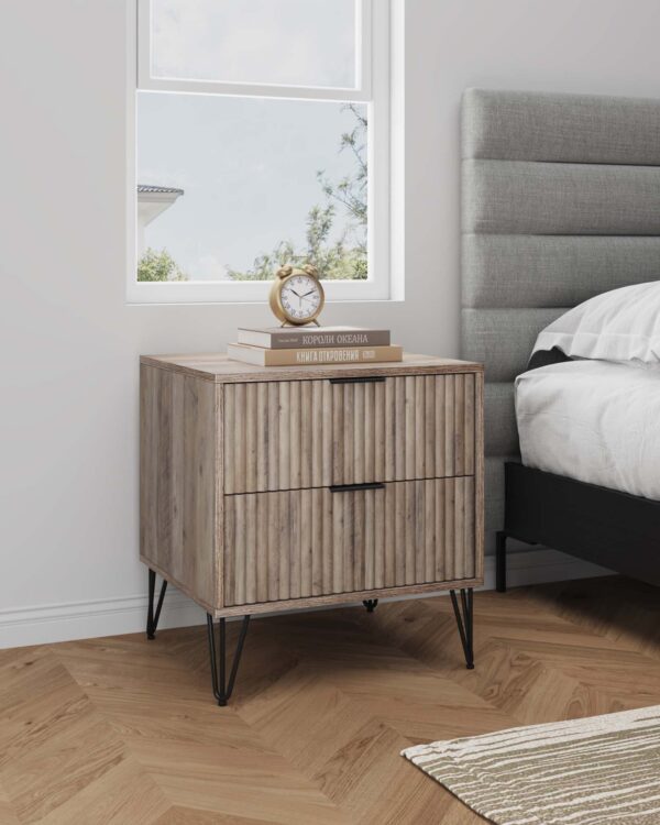 Manhattan Comfort DUMBO 2.0 Modern Nightstand with 2 Drawer and Metal Feet in Rustic Grey