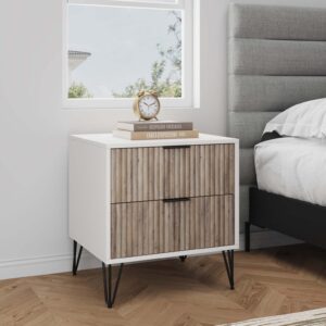 Manhattan Comfort DUMBO 2.0 Modern Nightstand with 2 Drawer and Metal Feet in White and Rustic Grey