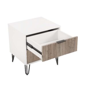 Manhattan Comfort DUMBO 2.0 Modern Nightstand with 2 Drawer and Metal Feet in White and Rustic Grey