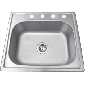 Nantucket Sinks NS2522-8 25 Inch Rectangle Single Bowl Self Rimming Stainless Steel Drop In Kitchen Sink, 18 Gauge