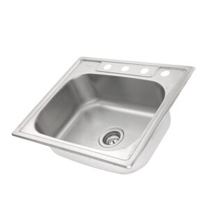 Nantucket Sinks NS2522-8 25 Inch Rectangle Single Bowl Self Rimming Stainless Steel Drop In Kitchen Sink, 18 Gauge